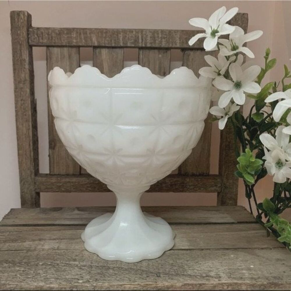 Milk‎ Glass Scalloped Edge Pedestal Vase/Bowl/Compote, NAPCO #1185